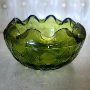 Vintage Indiana Green Glass Bowl Dish Planter Compote Diamond Cross